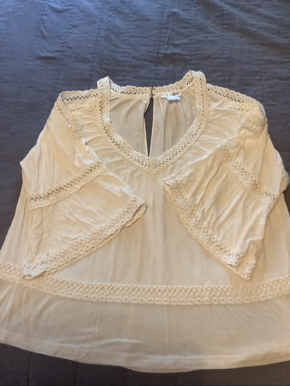 VENUS White Crochet-Trim Cold Shoulder Blouse